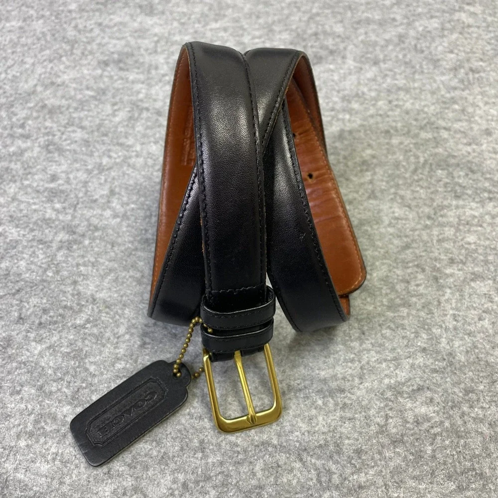 Coach Vintage Men's Black Leather Belt Solid Brass Buckle 5760 Size 36